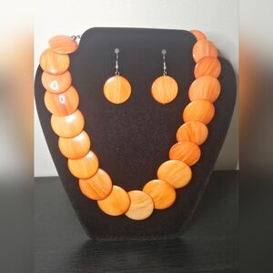 Orange Necklace Circle Drop with Earrings Set Costume Jewelry by Forever 21